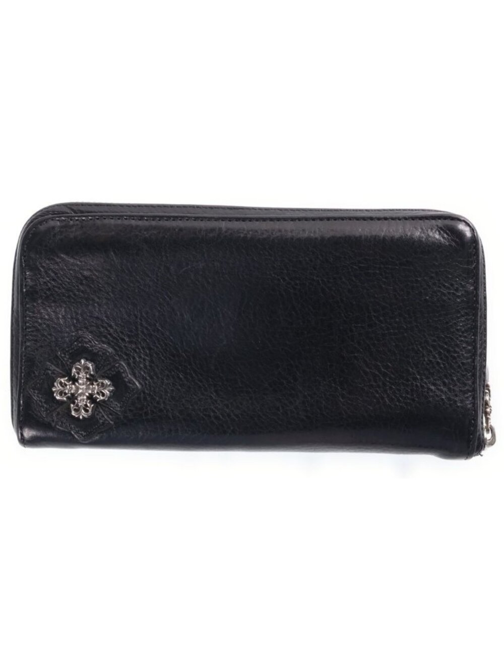 Chrome Hearts Filigree Plus Leather Patch Round Zip Wallet Black